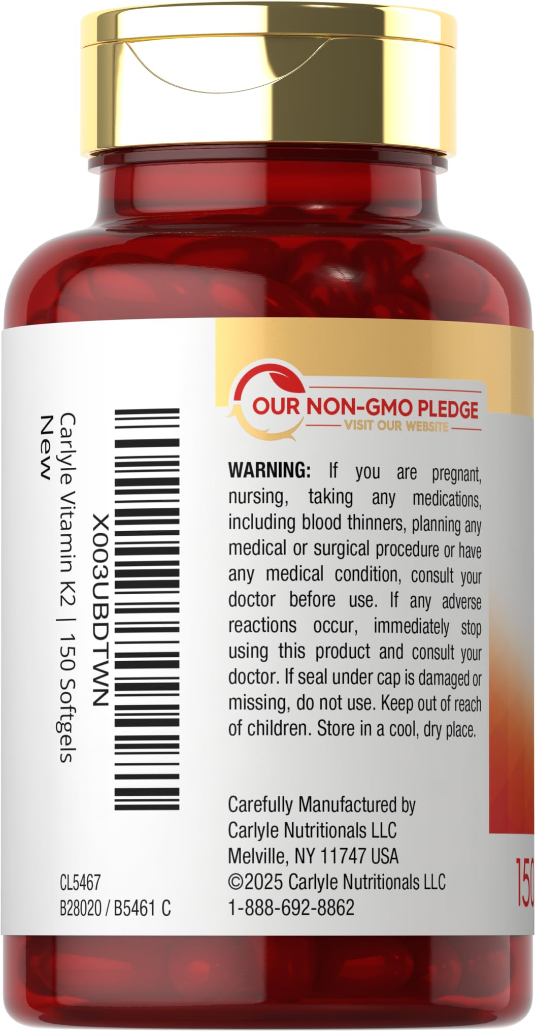 Carlyle Vitamin K2 MK7 100 mcg | 150 Softgels | Non-GMO, Gluten Free