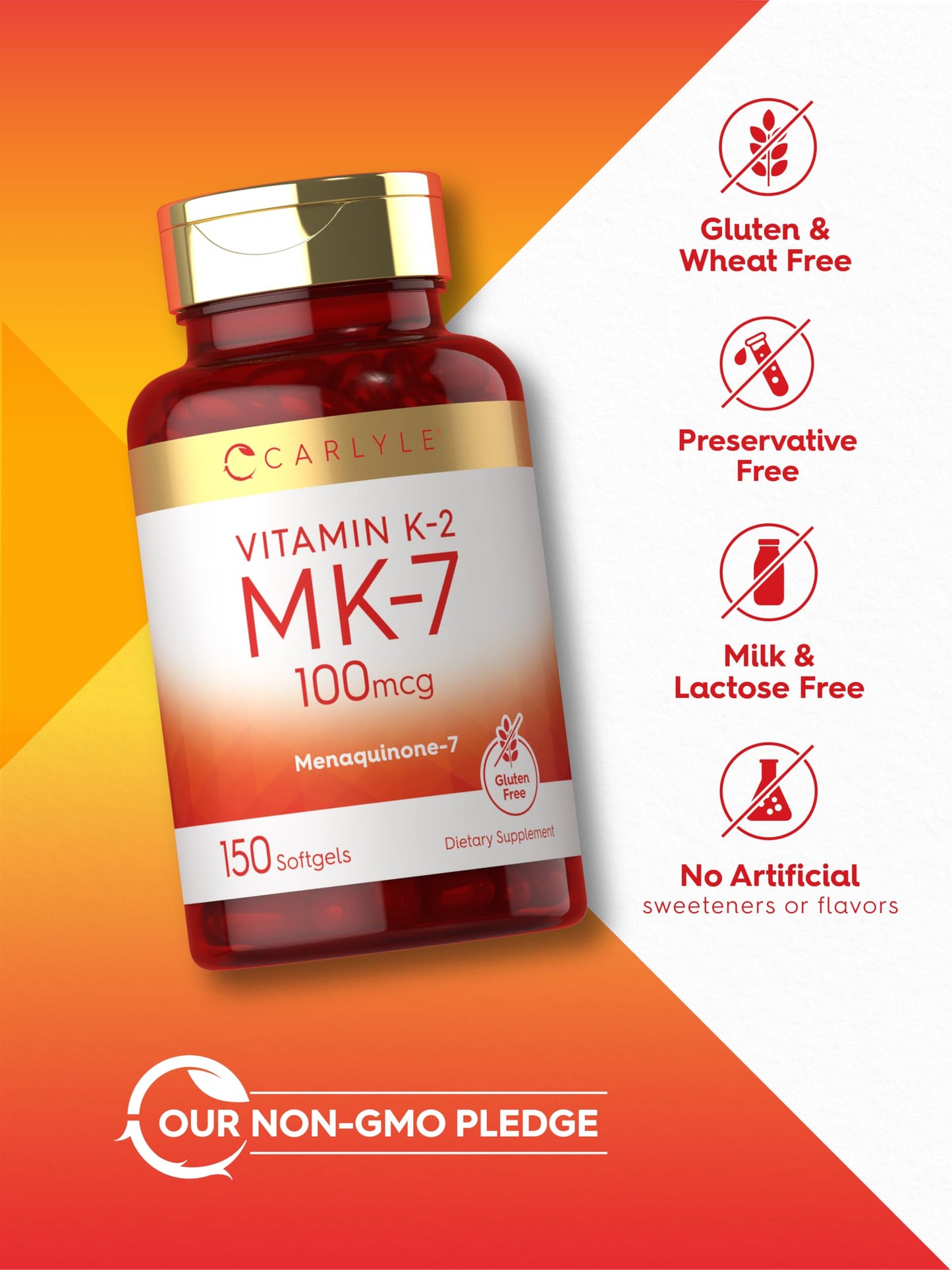 Carlyle Vitamin K2 MK7 100 mcg | 150 Softgels | Non-GMO, Gluten Free