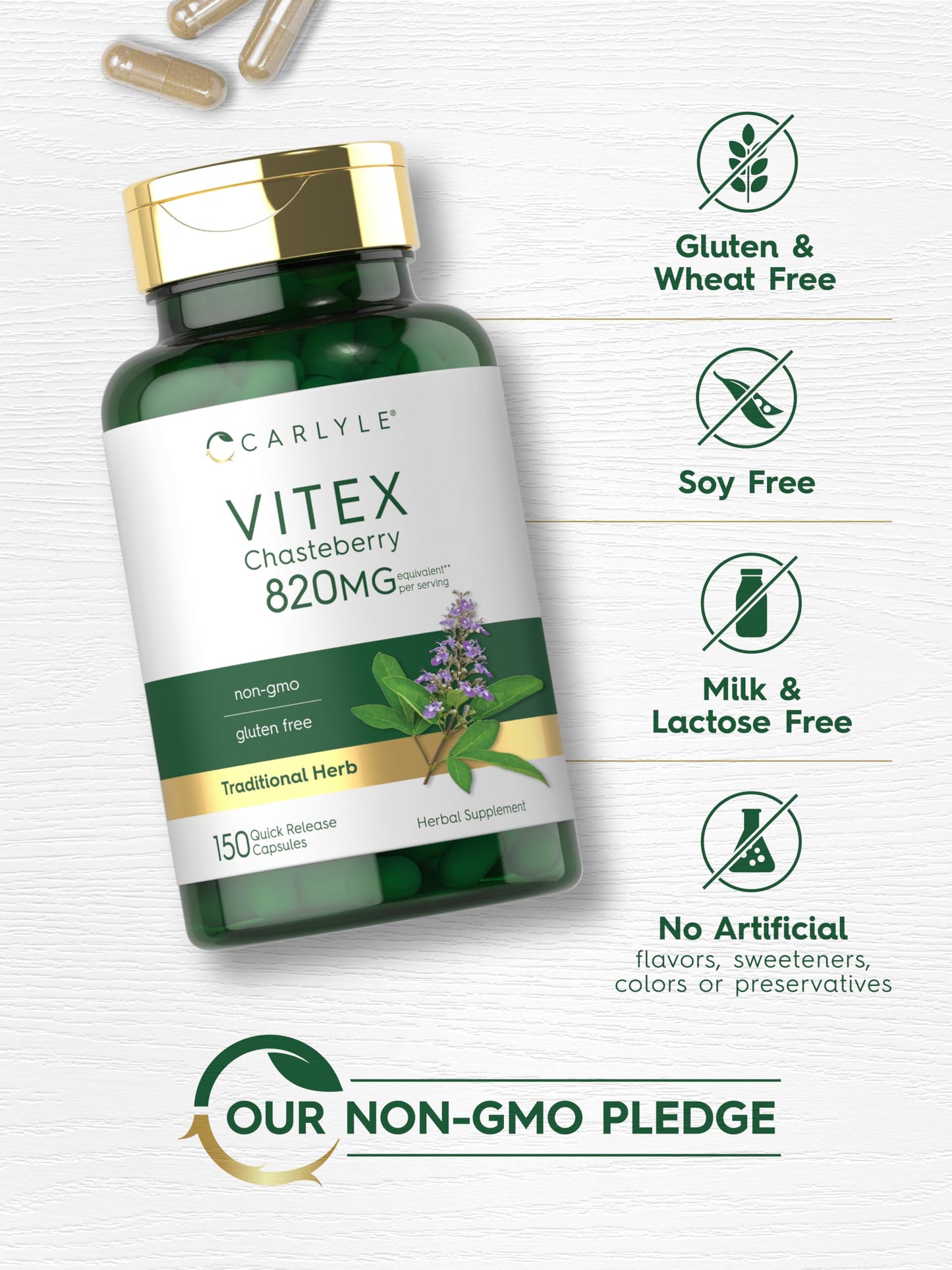 Carlyle Vitex Chasteberry 820mg – 150 Capsules | Non-GMO & Gluten Free