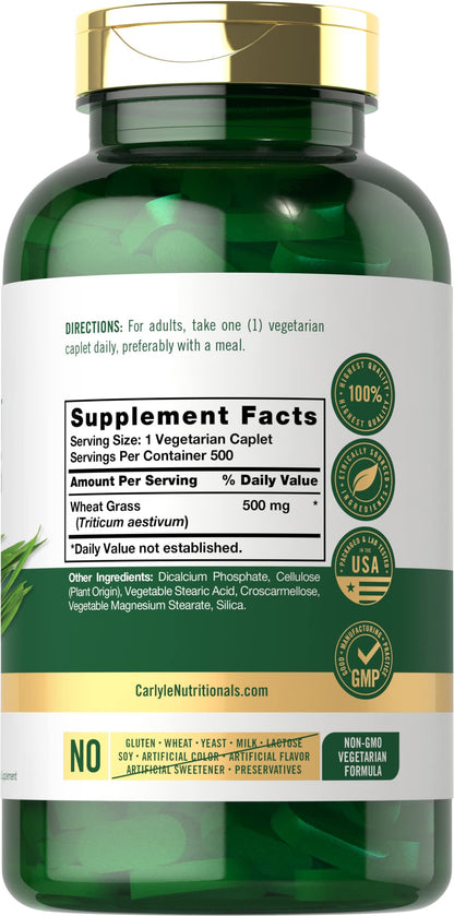 Carlyle Wheat Grass Supplement | 500 Vegetarian Caplets | Non-GMO, Gluten Free Superfood