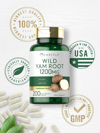 Carlyle Wild Yam Root Capsules – 200 Count | Non-GMO, Gluten Free