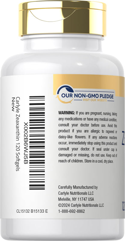 Carlyle Zeaxanthin 10mg | 120 Softgels – Eye Health with Lutein | Non-GMO, Gluten Free