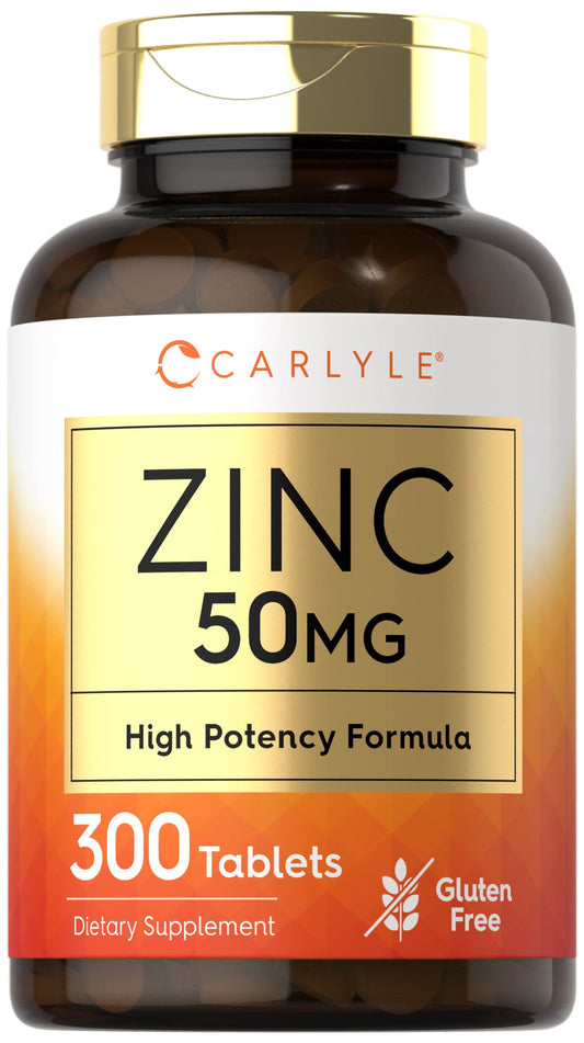 Carlyle Zinc 50mg – 300 Tablets | Vegetarian, Non-GMO, Gluten Free | Zinc Gluconate | High Potency BritishVita | Premium UK Vitamins & Wellness Supplements