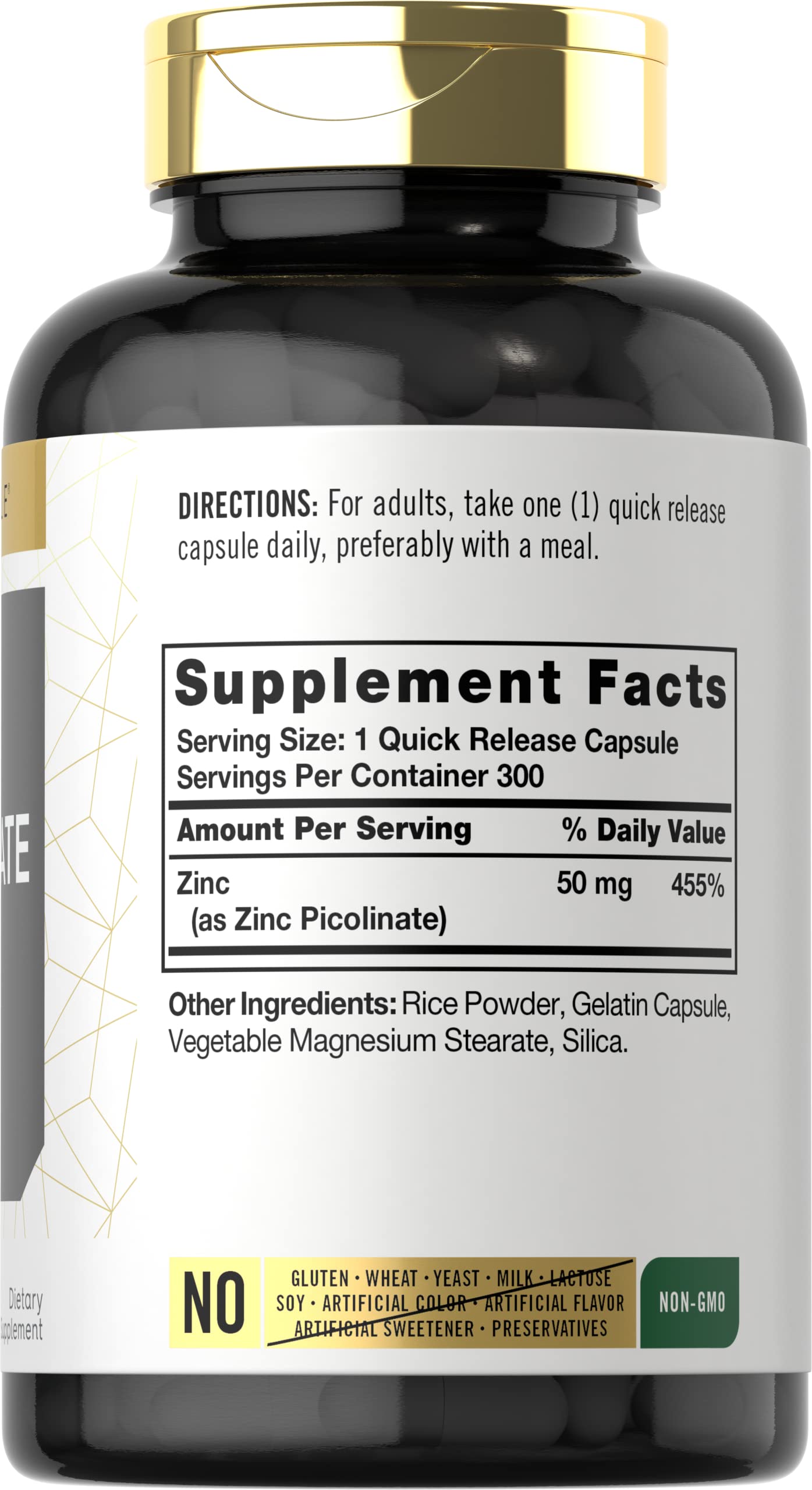 Carlyle Zinc Picolinate 50mg | 300 Capsules | Non-GMO and Gluten Free Supplement