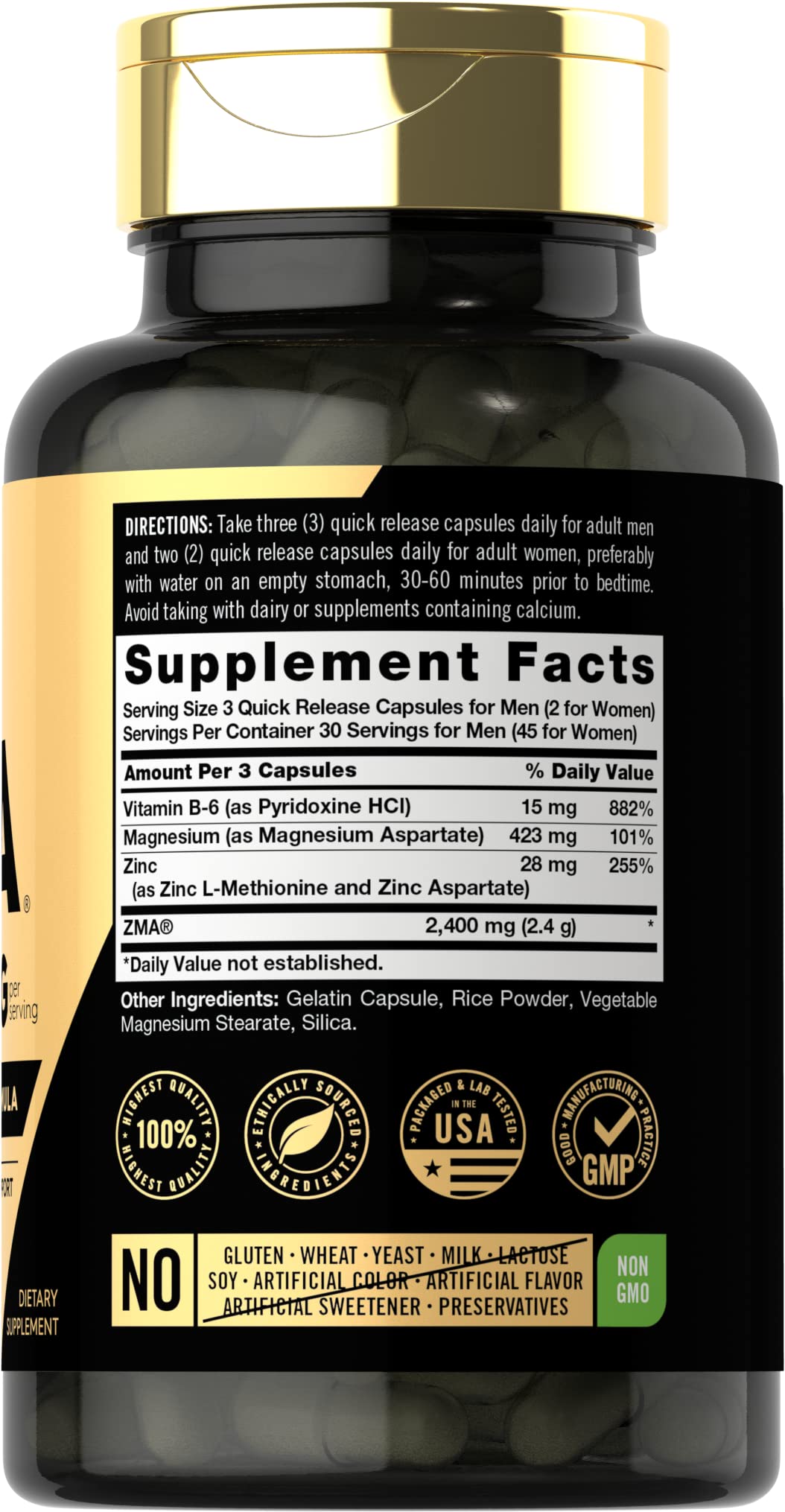 Carlyle ZMA 2400mg Supplement – Men & Women, 90 Count, Non-GMO