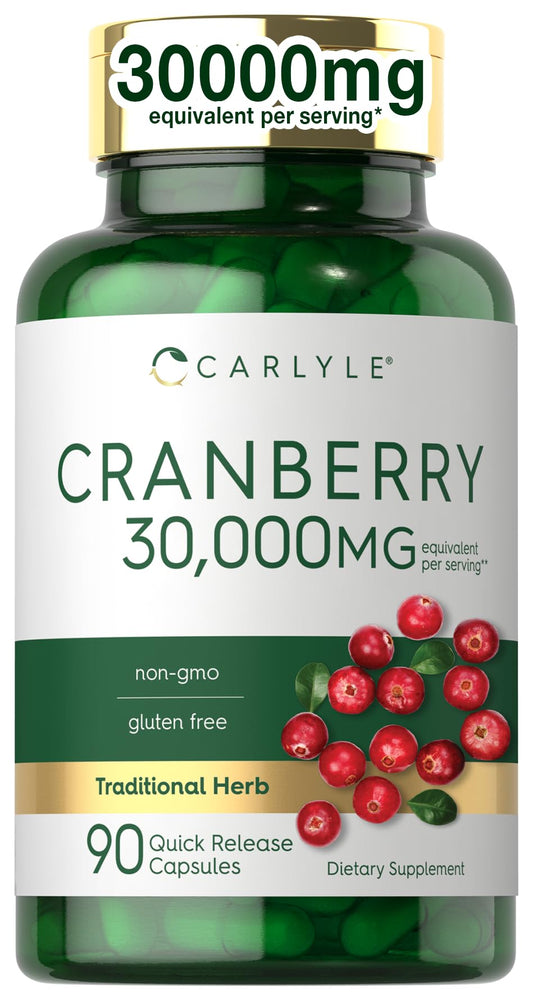 Carlyle Cranberry Supplement | 30,000mg | 90 Capsules | Non-GMO and Gluten Free Formula | Cranberry Pills from Concentrate Extract BritishVita | Premium UK Vitamins & Wellness Supplements