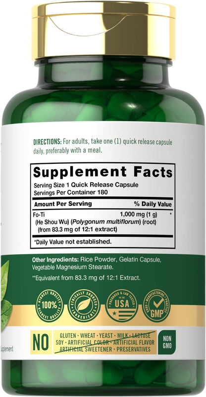 Carlyle Fo-Ti 1000mg – 180 Capsules | He-Shou-Wu Root | Traditional Herbal Supplement | Non-GMO & Gluten Free