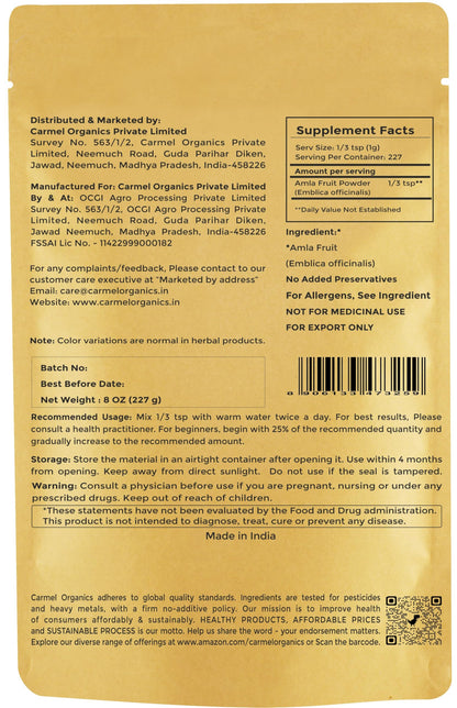 Carmel Organics Amla Powder (8 oz) – Hair & Skin Care, Wellness | Non-GMO