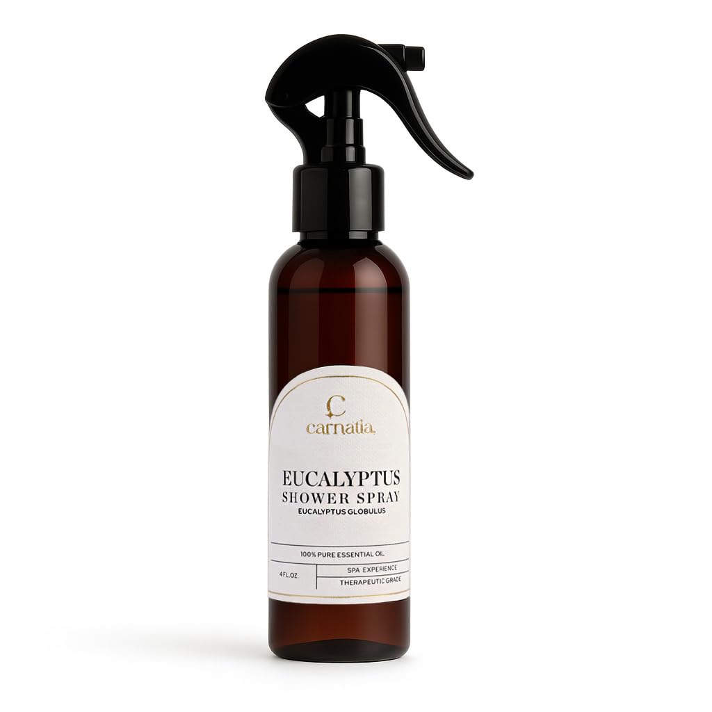 Carnatia Eucalyptus Shower Spray – Aromatherapy Essential Oil Mist for Showers | Spa-Like Refreshing Steam Experience | 4 fl oz Trigger Pump Spray for Clarity & Calm