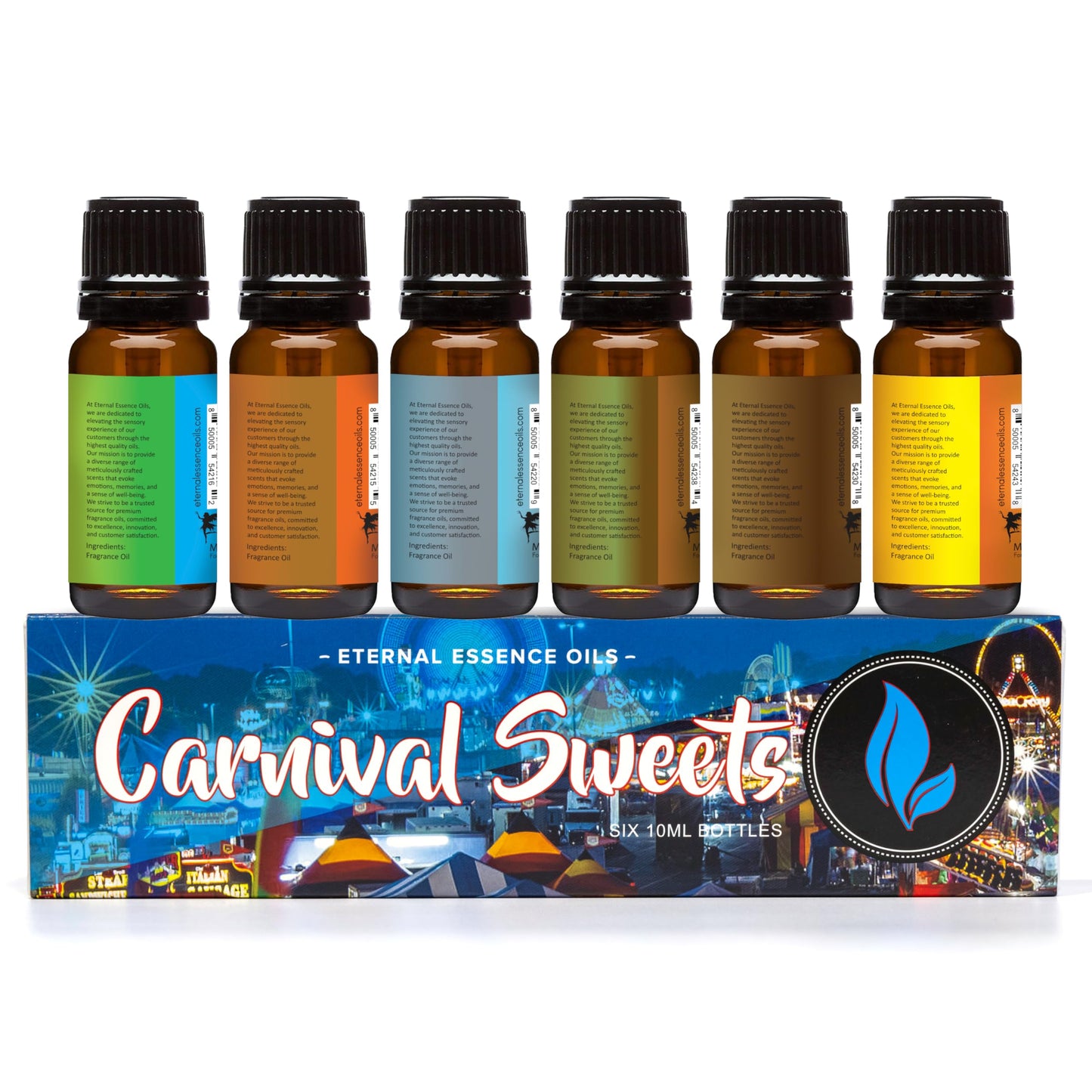 Carnival Sweets Set of 6 Premium Fragrance Oils (10ml) – Candy Corn, Salted Caramel Pumpkin, Candy Concoction, Summer Boardwalk, Spiced Caramel Pear, Maple Pecan | Eternal Essence Oils