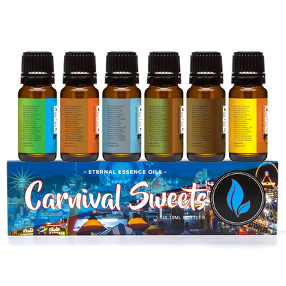 Carnival Sweets Set of 6 Premium Fragrance Oils (10ml) – Candy Corn, Salted Caramel Pumpkin, Candy Concoction, Summer Boardwalk, Spiced Caramel Pear, Maple Pecan | Eternal Essence Oils