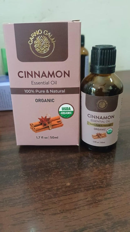 Carno Calm Cinnamon Essential Oil | USDA Certified Organic Cinnamon Oil for Skin, Hair & Aromatherapy | 1.7 fl oz