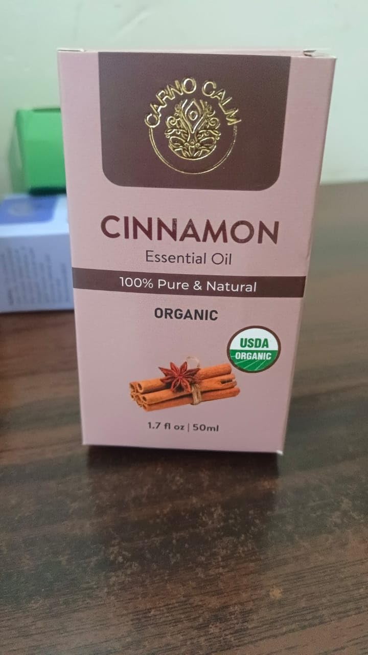 Carno Calm Cinnamon Essential Oil | USDA Certified Organic Cinnamon Oil for Skin, Hair & Aromatherapy | 1.7 fl oz