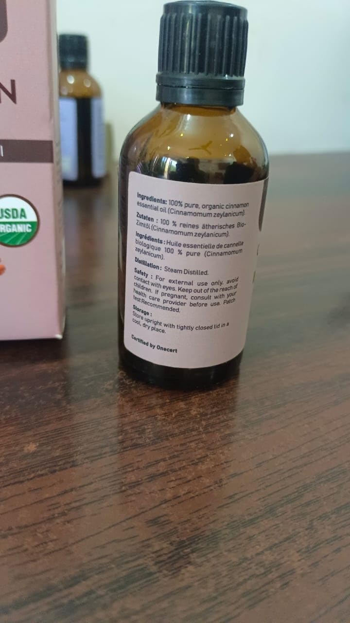 Carno Calm Cinnamon Essential Oil | USDA Certified Organic Cinnamon Oil for Skin, Hair & Aromatherapy | 1.7 fl oz