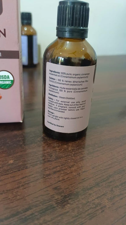 Carno Calm Cinnamon Essential Oil | USDA Certified Organic Cinnamon Oil for Skin, Hair & Aromatherapy | 1.7 fl oz