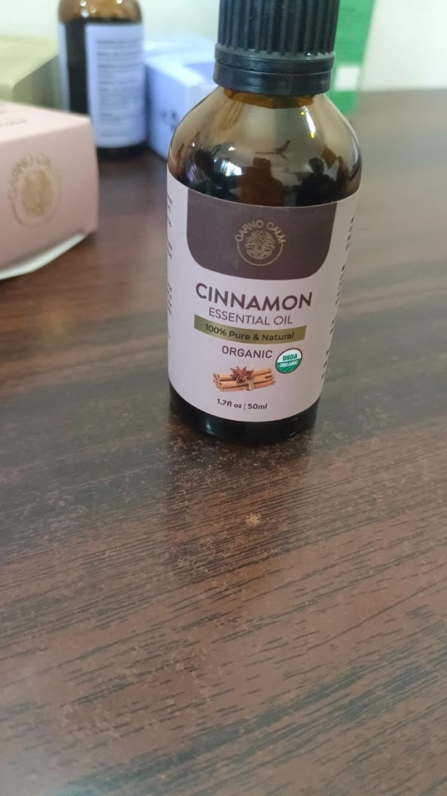 Carno Calm Cinnamon Essential Oil | USDA Certified Organic Cinnamon Oil for Skin, Hair & Aromatherapy | 1.7 fl oz
