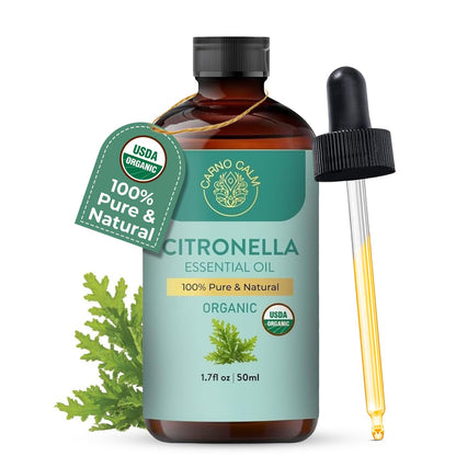 Carno Calm Citronella Essential Oil - USDA Organic, Steam Distilled 1.7 fl oz | Therapeutic Grade
