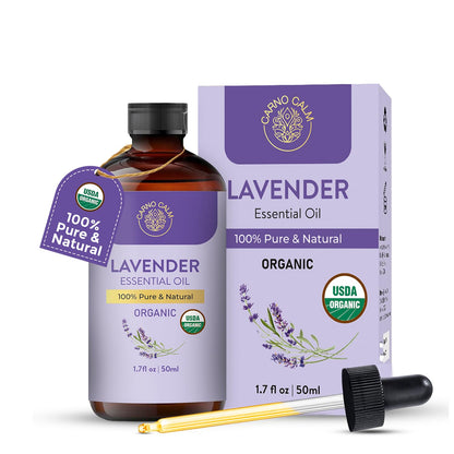 Carno Calm Lavender Essential Oil Pure – USDA Organic | 1.7 fl oz | Diffuser, Skin, Hair & Massage