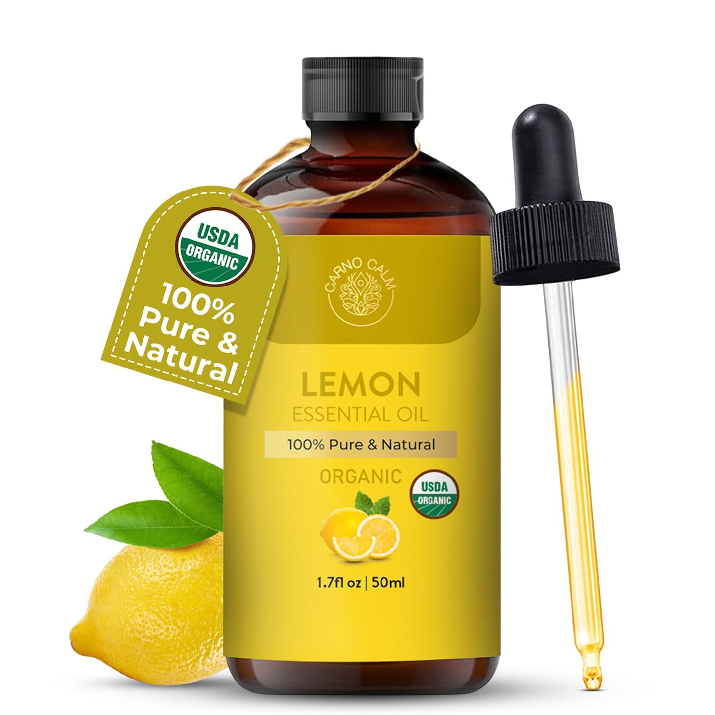Carno Calm Lemon Essential Oil – USDA Organic, 1.7 fl oz | Aromatherapy