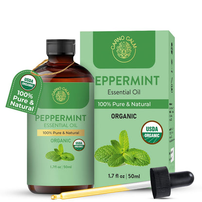 Carno Calm Peppermint Essential Oil – USDA Organic | 1.7 fl oz | Diffuser, Skin, DIY Soaps & Candles