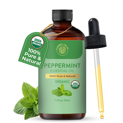 Carno Calm Peppermint Essential Oil – USDA Organic | 1.7 fl oz | Diffuser, Skin, DIY Soaps & Candles
