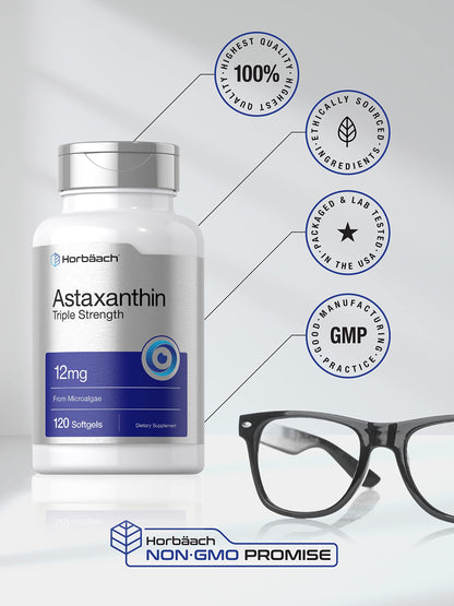 Horbäach Astaxanthin Supplement – 12mg, 120 Softgels, Triple Strength