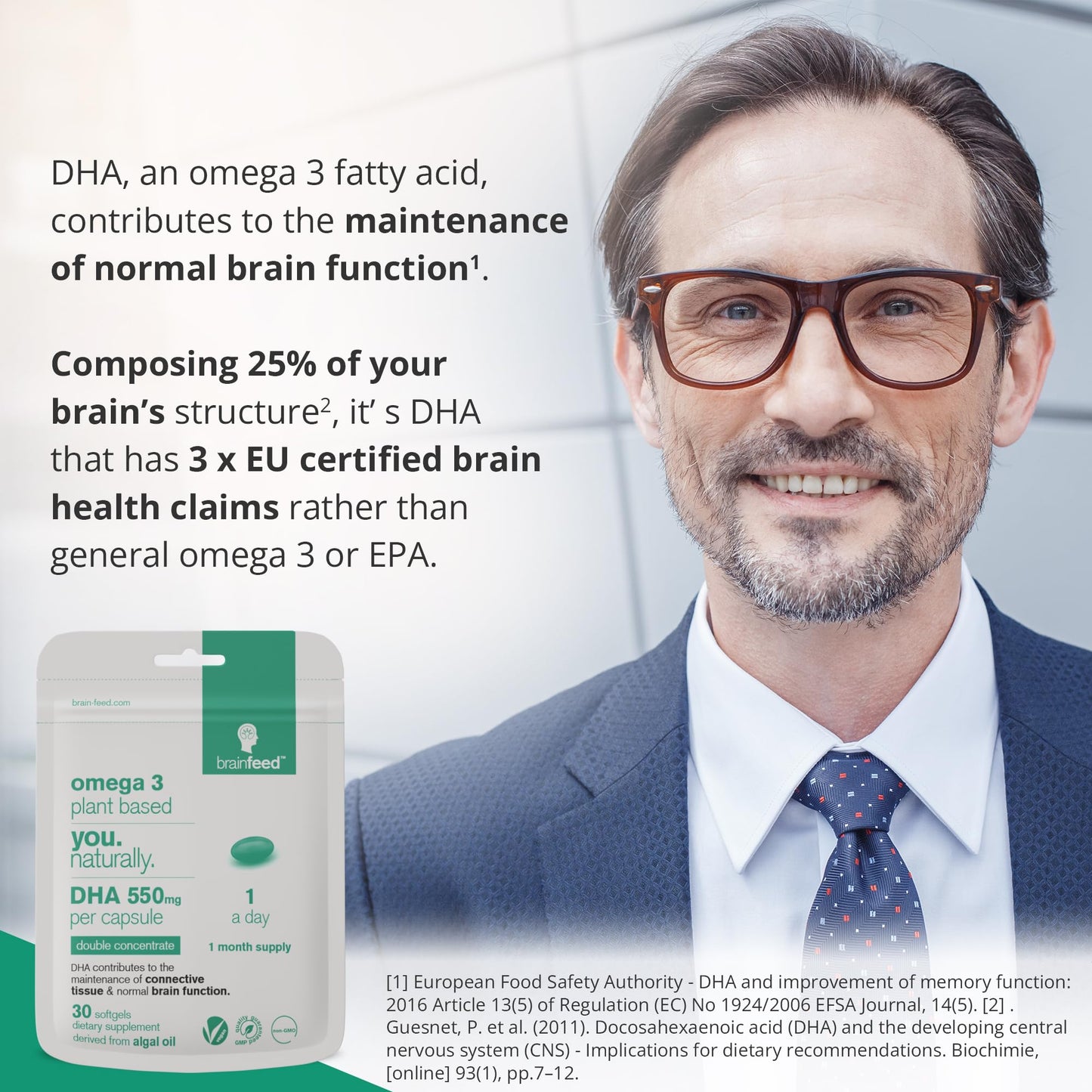 DHA Supplements (60) | Double Concentrate Omega 3 DHA 500mg PER Capsule - 1 a day | Brain & Eye Health Support | Vegan DHA - Omega 3 Algae Oil | DHA 1000mg x 2 Capsules | 2 Month Supply | Sustainable