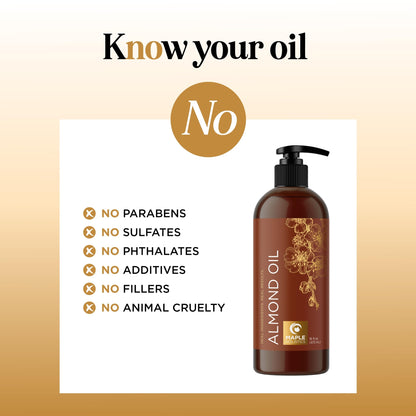 Cold Pressed Sweet Almond Oil - Pure Carrier Oil for Skin, Hair & Nails