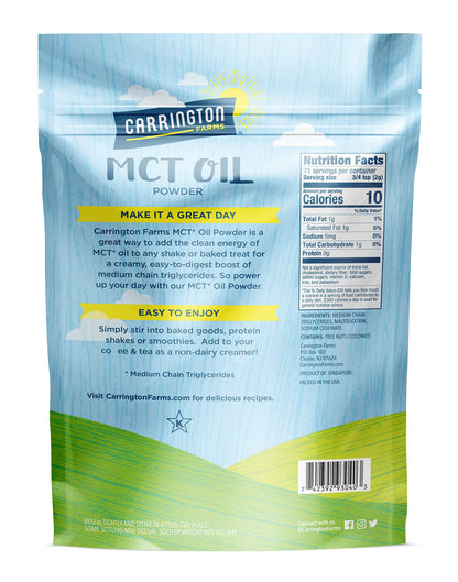 Carrington Farms – Organic MCT Oil Powder – Gluten Free, Hexane Free – Non-GMO – Keto Friendly & Dairy Free