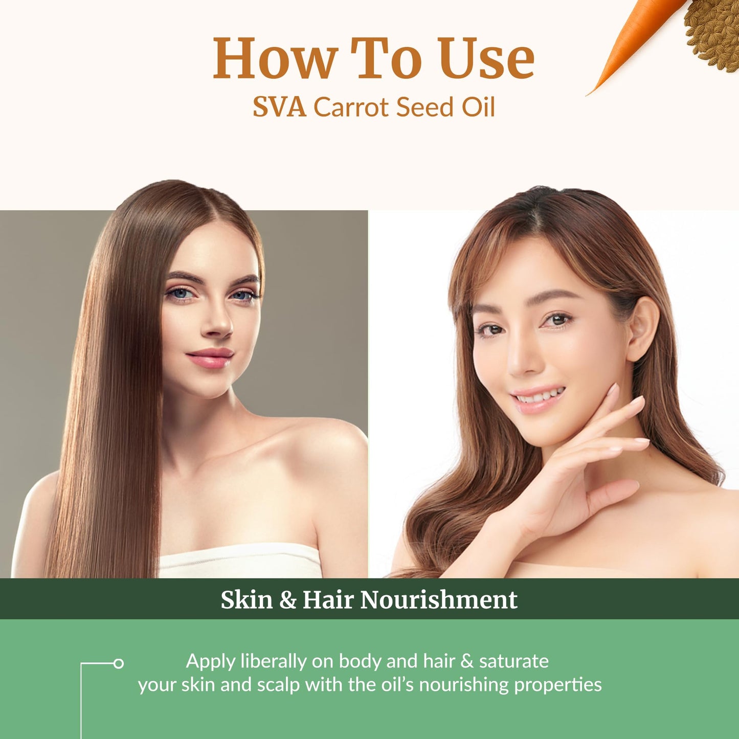 SVA Carrot Seed Oil - 1 Fl Oz – 100% Natural Cold Pressed Carrot Oil - for Face, Skin Care, Hair Care, Scalp Massage & Body Massage – Carrier Oil with Dropper