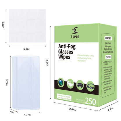 250 Count Anti-Fog Lens Wipes for Eyeglasses – Carry Box, Pre-Moistened