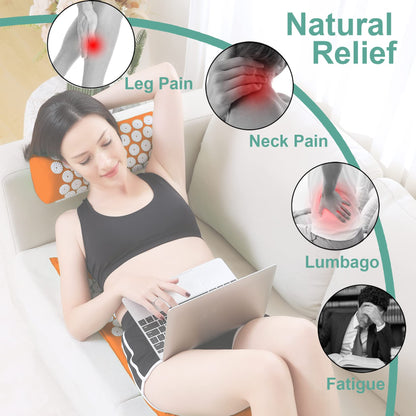 Acupressure Mat & Pillow Set with Bag – Extra Long (Orange) for Neck & Back Pain
