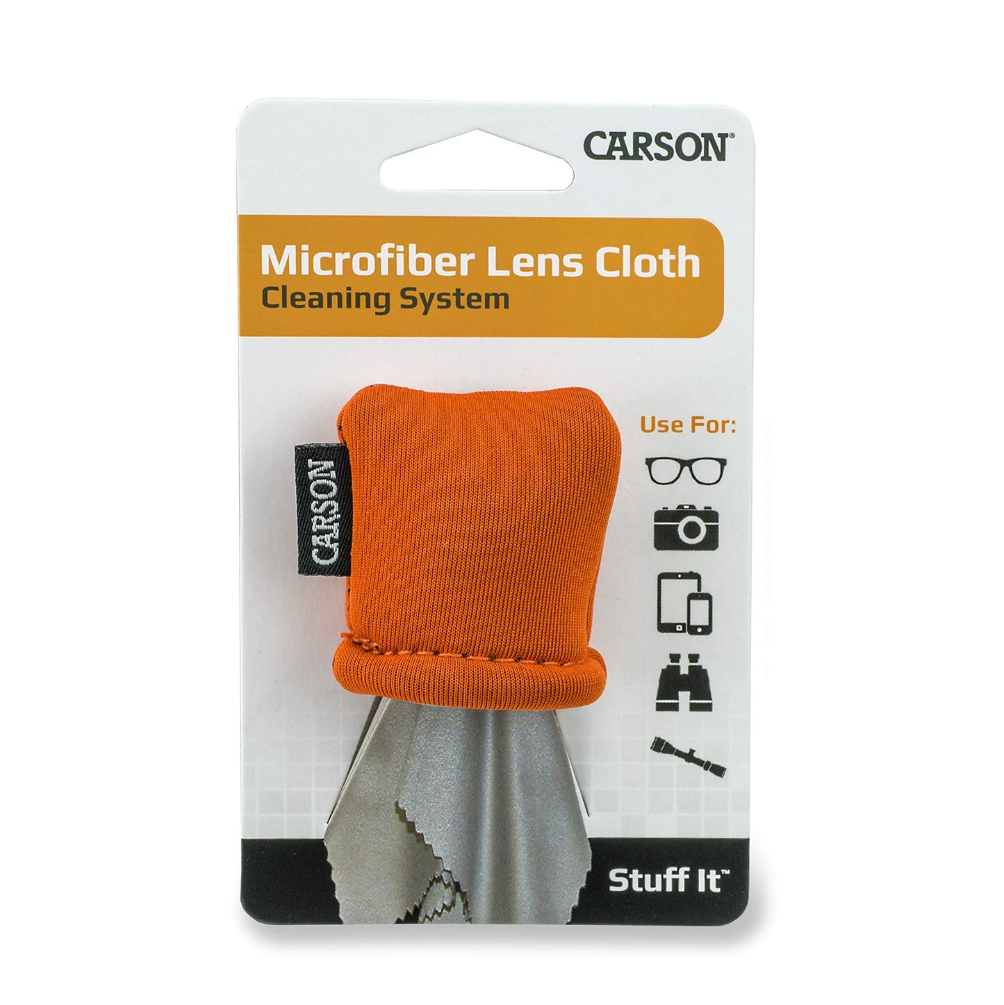 Carson Stuff-It Microfiber Lens Cloth Cleaning System – Orange, 6.25 in x 6.25 in (SN-40OR)