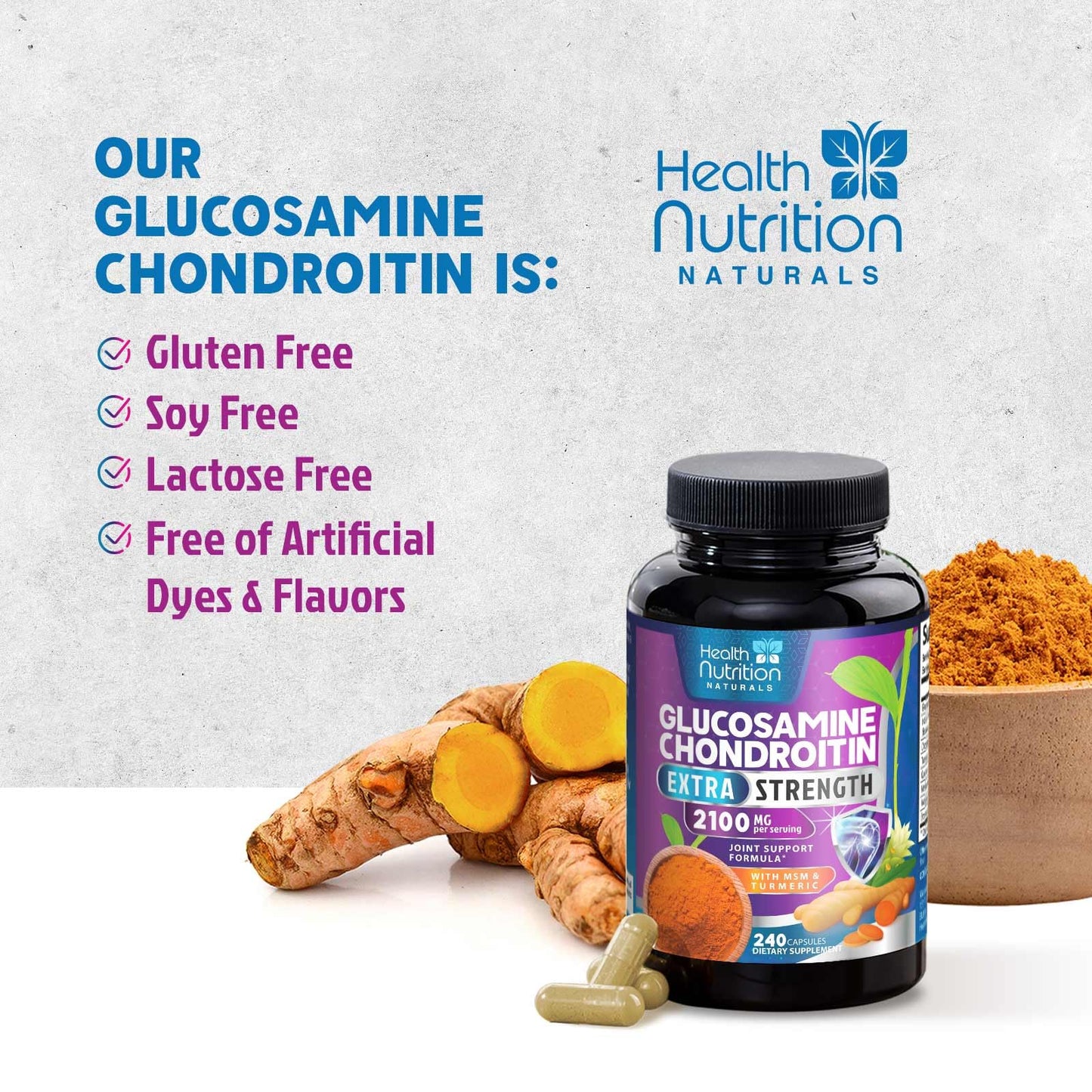 Glucosamine Chondroitin 2100mg – 3X Strength Joint Support (240 Capsules) – USA Bottled