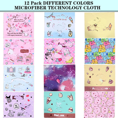 12-Pack Cartoon Colors Microfiber Cleaning Cloths for Glasses, Lenses, Phones & Screens – 7.08 x 5.10 in