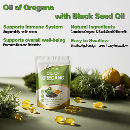 MTMULT Oil of Oregano with Black Seed Oil & Moringa – 6000mg, 180 Softgels (Carvacrol‑Rich, Opaque Packaging)