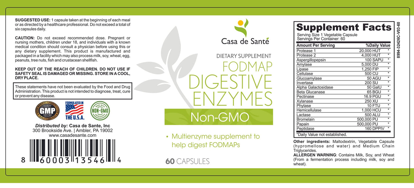 Casa de Sante FODMAP Digestive Enzymes – 18 Enzymes, No GMO