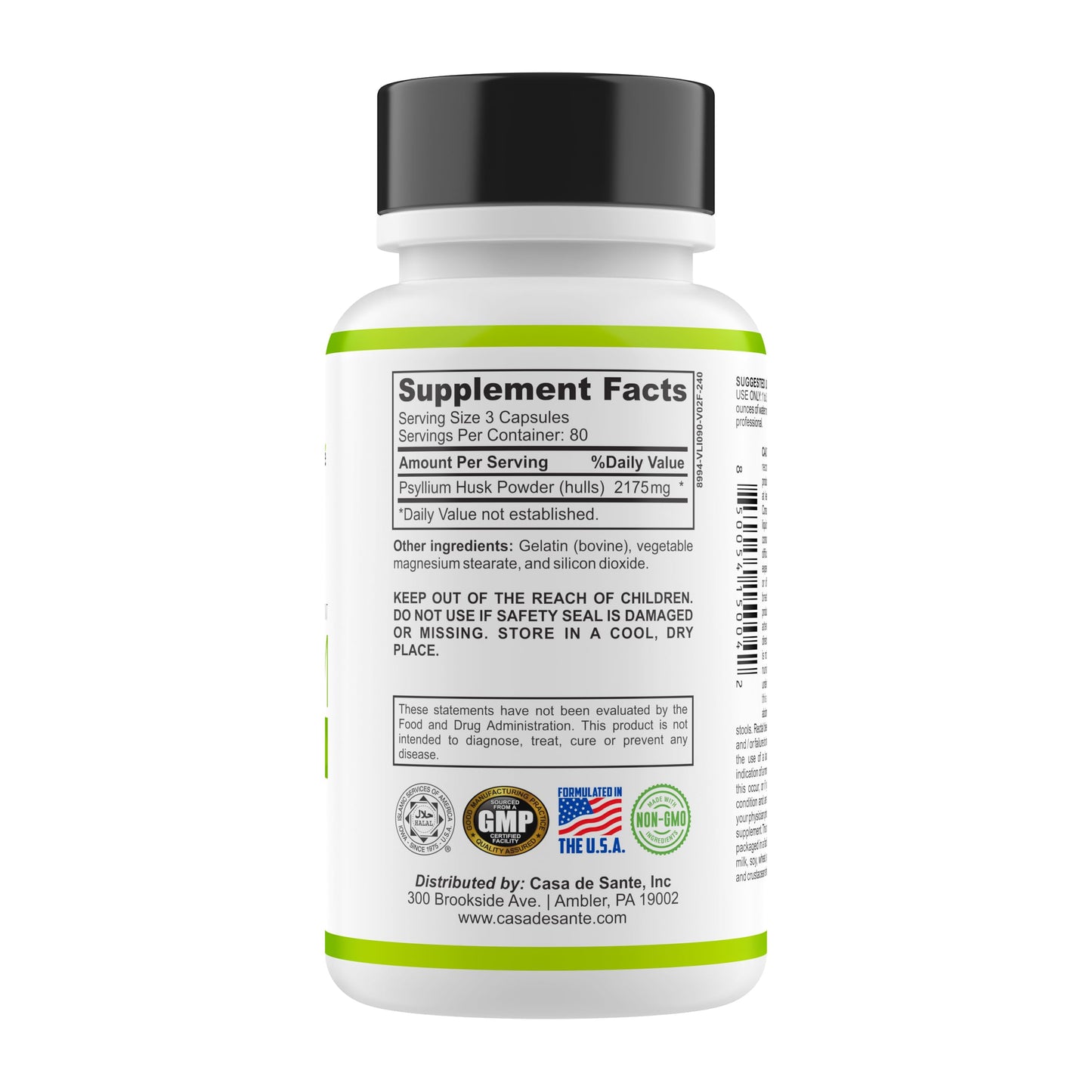 Casa de Sante Psyllium Husk Powder – Organic, Non-GMO, Low FODMAP Fiber