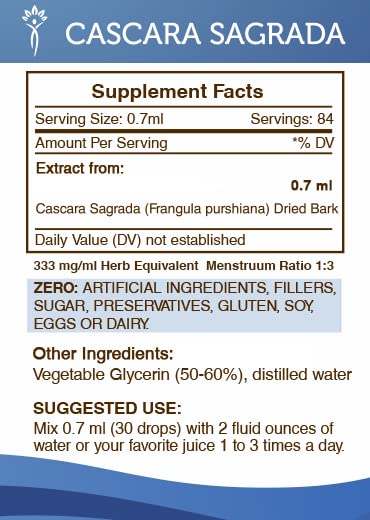 Secrets of the Tribe Cascara Sagrada Tincture - Alcohol-Free Liquid Extract (2 FL OZ)