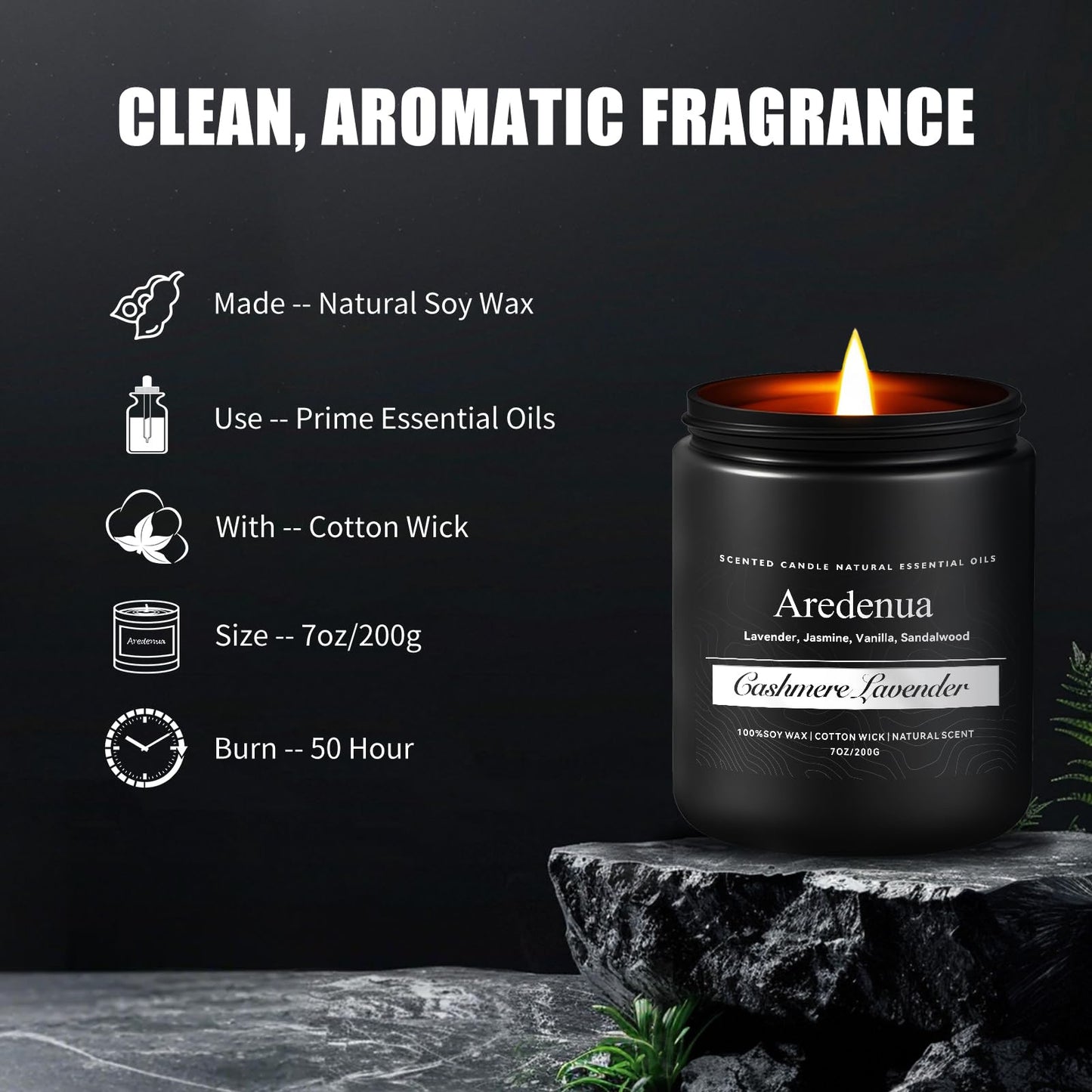 Cashmere Lavender Candle - 7oz Soy Candle for Home Scent & Aromatherapy | 50 Hour Burn Time