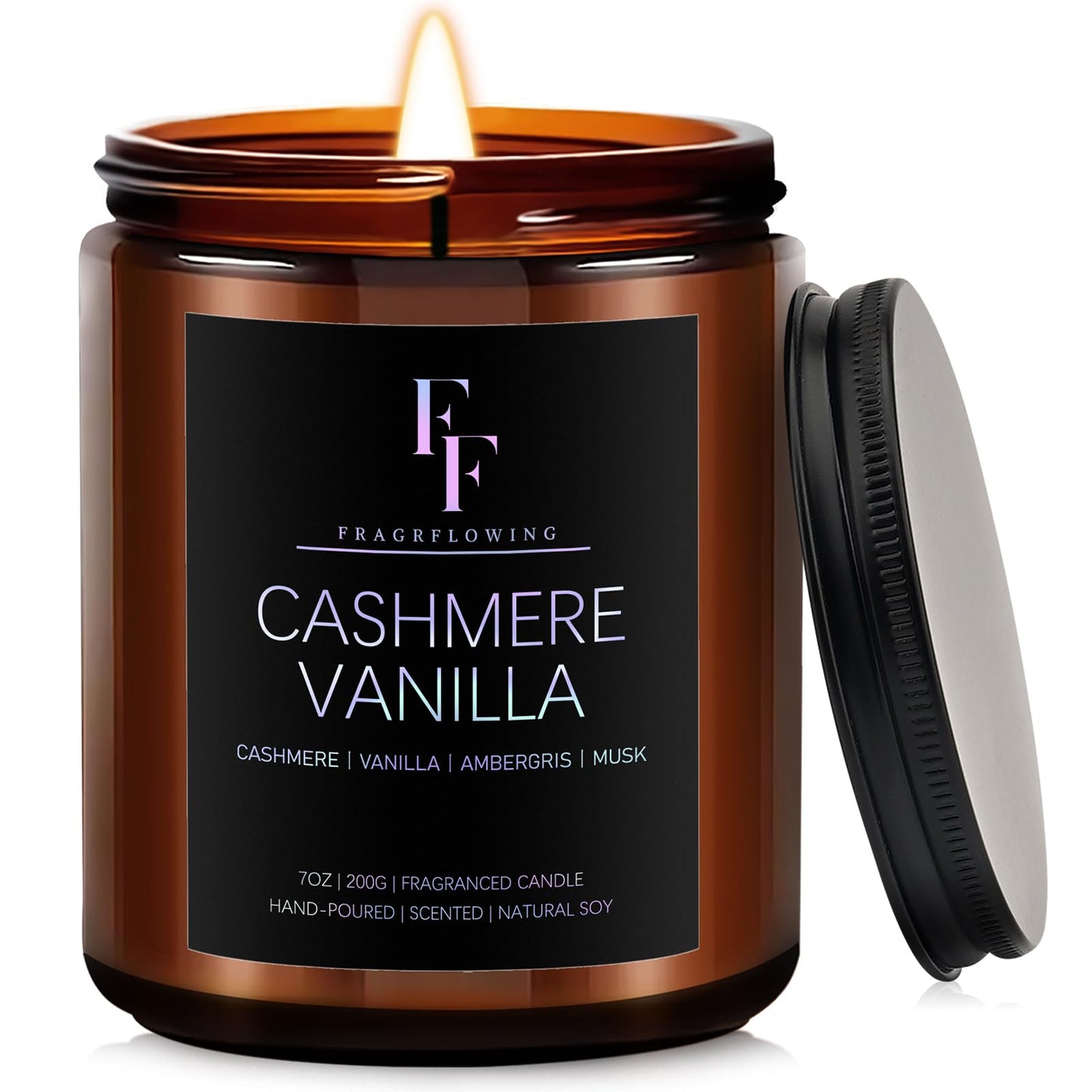 Cashmere Vanilla Scented Candle – 7oz Soy Wax, Aromatherapy Gift for Women & Men