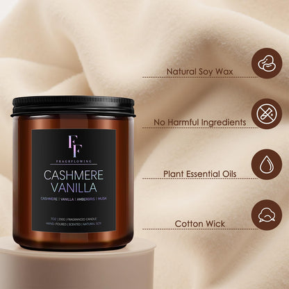 Cashmere Vanilla Scented Candle – 7oz Soy Wax, Aromatherapy Gift for Women & Men