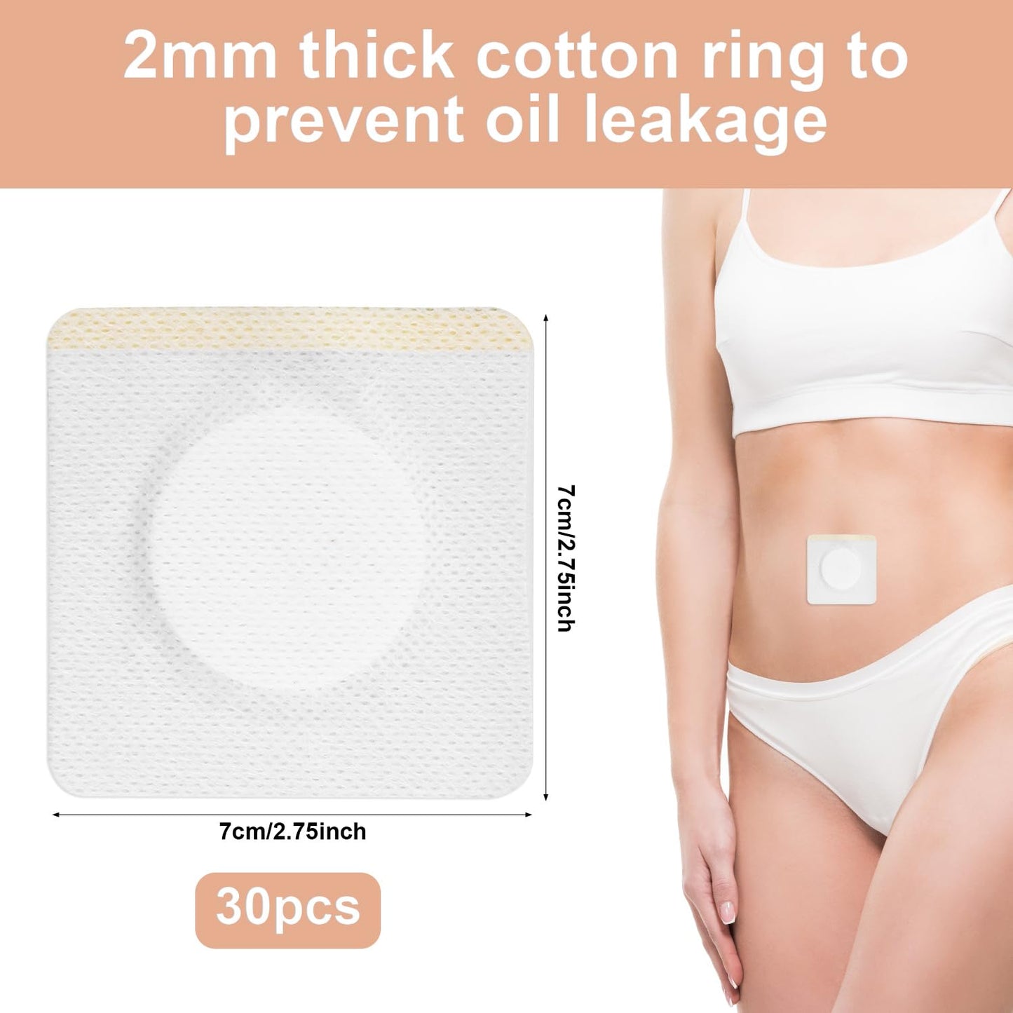 30 Pcs Castor Oil Belly Button Patches – Organic Cotton, 2.76x2.76in, Non-Woven, Self-Adhesive