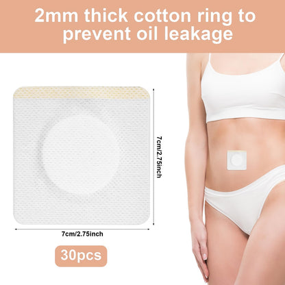 30 Pcs Castor Oil Belly Button Patches – Organic Cotton, 2.76x2.76in, Non-Woven, Self-Adhesive