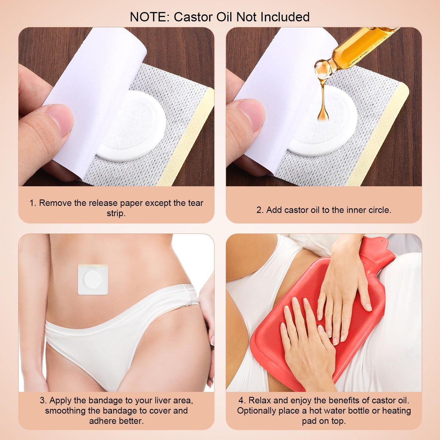 30 Pcs Castor Oil Belly Button Patches – Organic Cotton, 2.76x2.76in, Non-Woven, Self-Adhesive