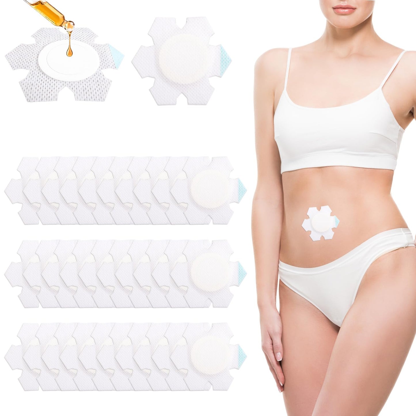 50pcs Castor Oil Belly Button Wraps – Self-Adhesive Disposable Pads (Oil Not Included)