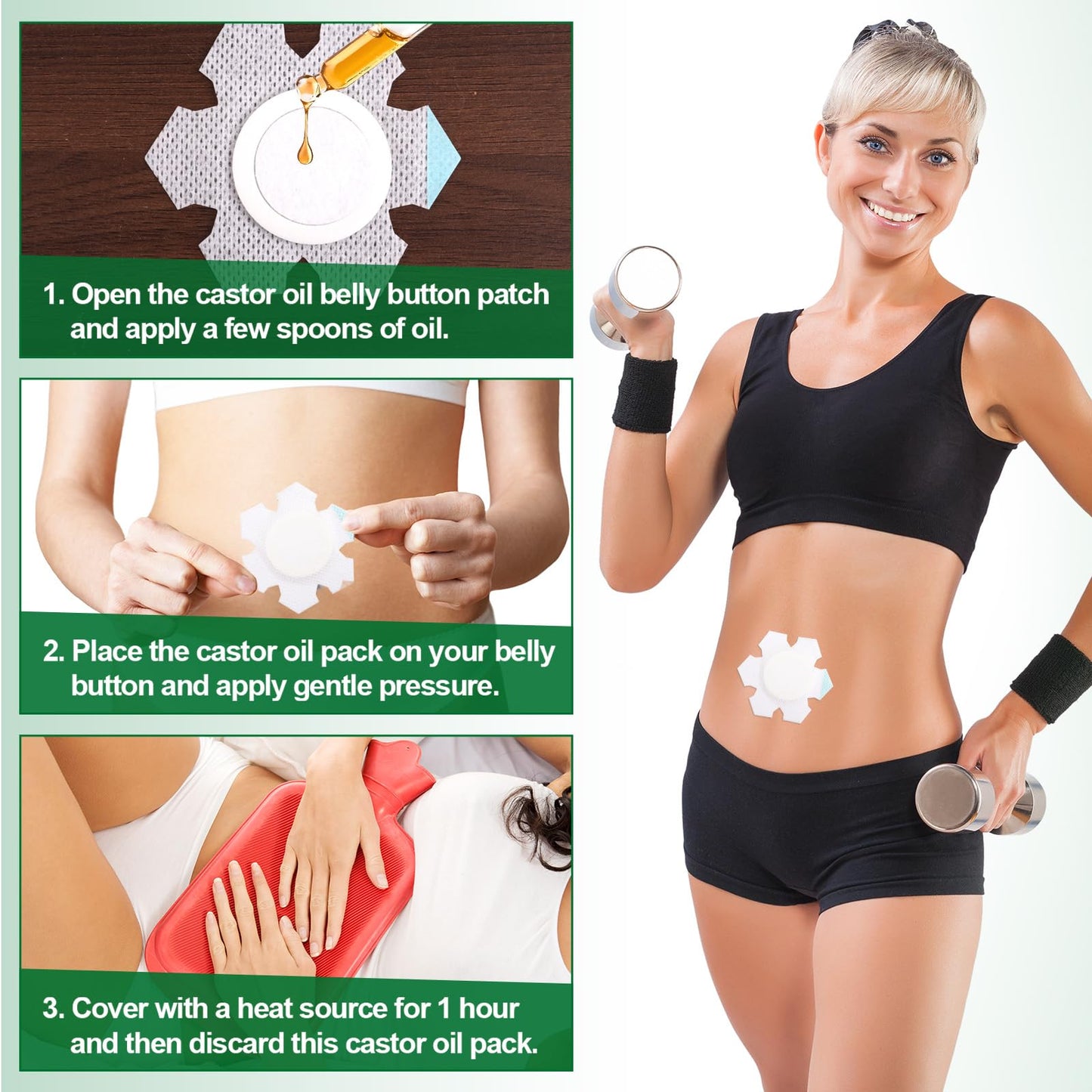 50pcs Castor Oil Belly Button Wraps – Self-Adhesive Disposable Pads (Oil Not Included)
