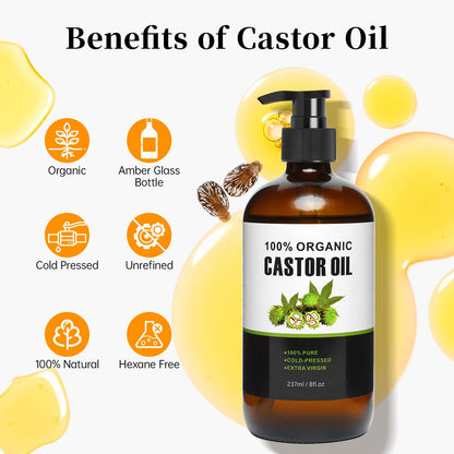 60 Pcs Castor Oil Pack Kit – Self-Adhesive Patches + 8oz Organic Castor Oil