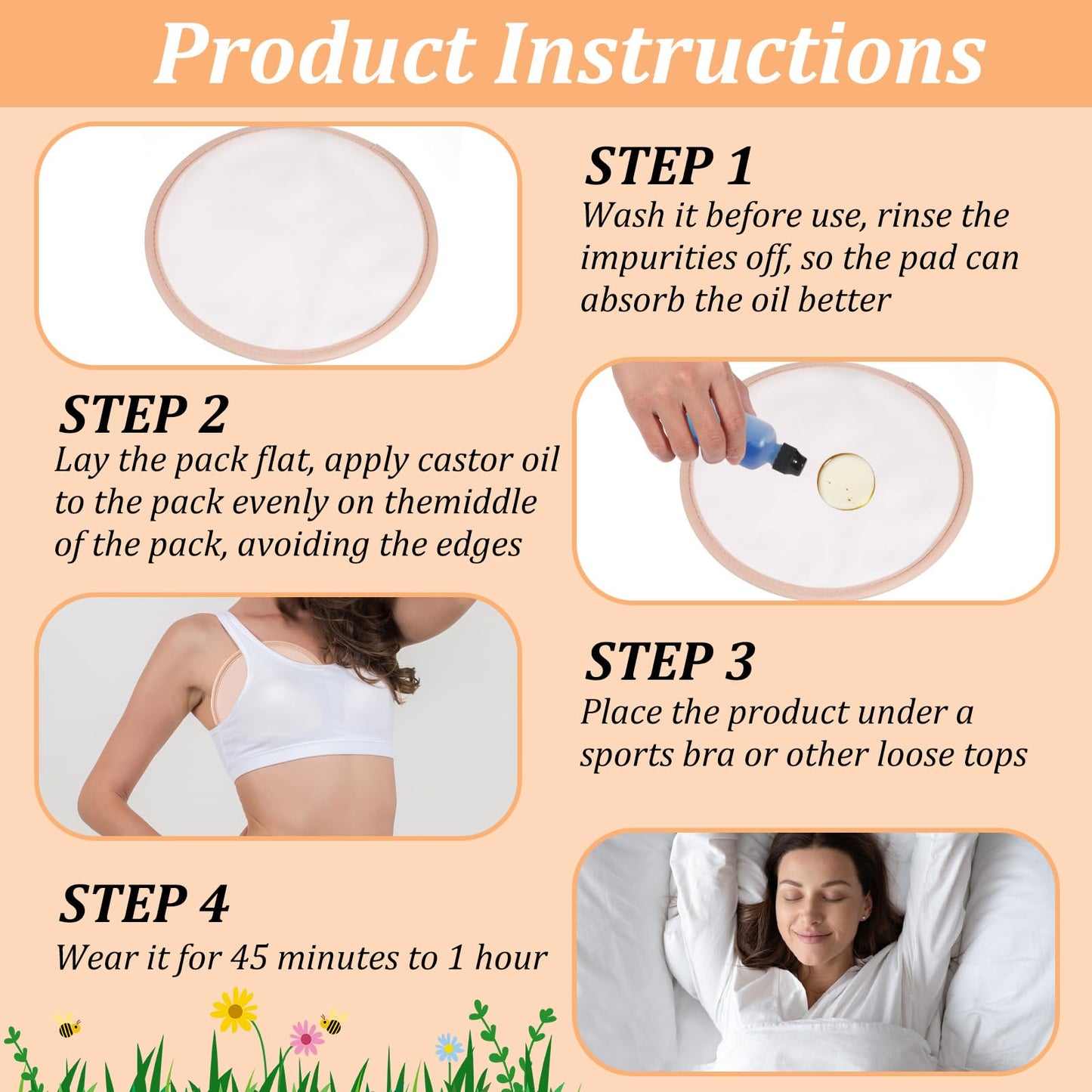 2pcs Castor Oil Breast Pack – Organic Cotton, Reusable Khaki Wraps