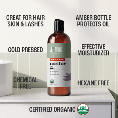 Organic Castor Oil – Cold Pressed 16 oz, BPA Free & Hexane Free | USDA Organic
